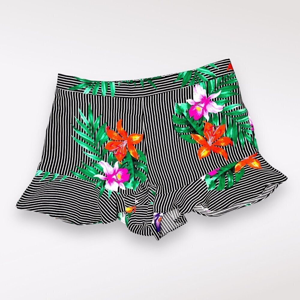 Who What Wear Striped Shorts Floral Ruffle Hem High Waist Size 12